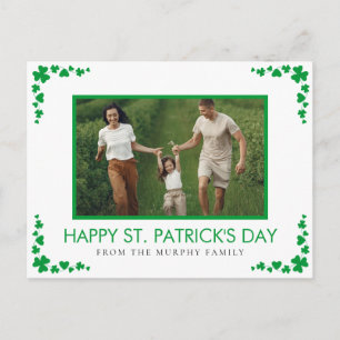 Minimalist lucky shamrock st. Patrick's Day Photo Holiday Postcard