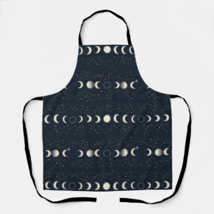 Minimalist Lunar Phases Pattern with Stars and Nig Apron