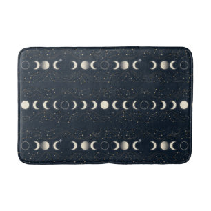 Minimalist Lunar Phases Pattern with Stars and Nig Bath Mat