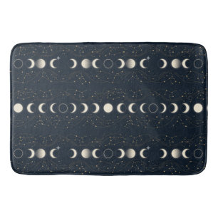 Minimalist Lunar Phases Pattern with Stars and Nig Bath Mat