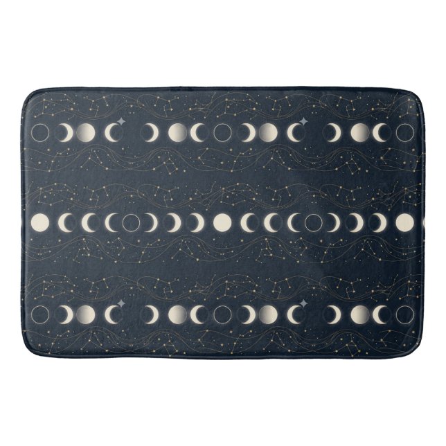 Minimalist Lunar Phases Pattern with Stars and Nig Bath Mat (Front)