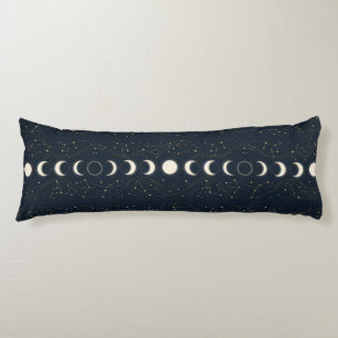 Minimalist Lunar Phases Pattern with Stars and Nig Body Pillow