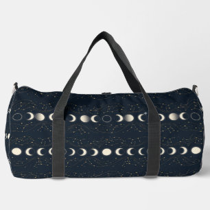 Minimalist Lunar Phases Pattern with Stars and Nig Duffle Bag