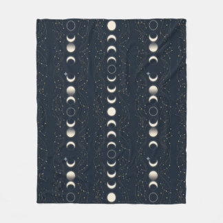 Minimalist Lunar Phases Pattern with Stars and Nig Fleece Blanket