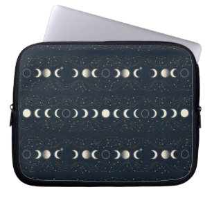 Minimalist Lunar Phases Pattern with Stars and Nig Laptop Sleeve