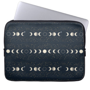 Minimalist Lunar Phases Pattern with Stars and Nig Laptop Sleeve