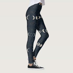 Minimalist Lunar Phases Pattern with Stars and Nig Leggings