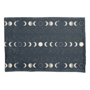 Minimalist Lunar Phases Pattern with Stars and Nig Pillowcase