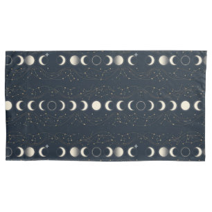 Minimalist Lunar Phases Pattern with Stars and Nig Pillowcase