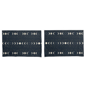 Minimalist Lunar Phases Pattern with Stars and Nig Pillowcase