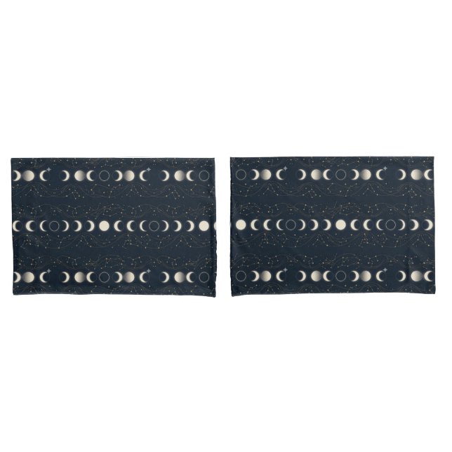 Minimalist Lunar Phases Pattern with Stars and Nig Pillowcase (Front-Set)