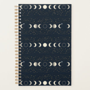 Minimalist Lunar Phases Pattern with Stars and Nig Planner