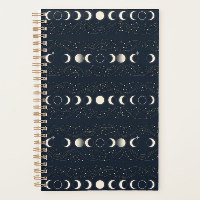Minimalist Lunar Phases Pattern with Stars and Nig Planner (Front)