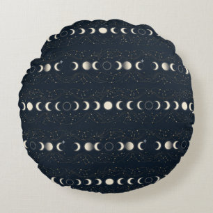 Minimalist Lunar Phases Pattern with Stars and Nig Round Pillow
