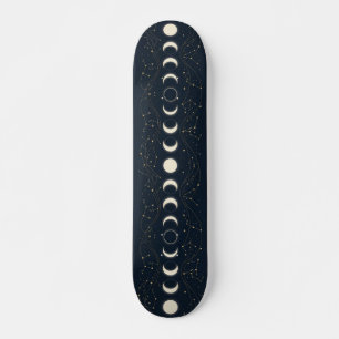 Minimalist Lunar Phases Pattern with Stars and Nig Skateboard