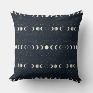 Minimalist Lunar Phases Pattern with Stars and Nig Throw Pillow