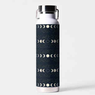 Minimalist Lunar Phases Pattern with Stars and Nig Water Bottle