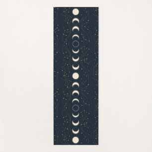 Minimalist Lunar Phases Pattern with Stars and Nig Yoga Mat