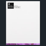 Minimalist Luxe Floral Logo with Purple Orchids Letterhead<br><div class="desc">A modern floral icon is placed above your name or business name on this personalized letterhead design. Contained within a simple black box and paired with a sliver of a photo of bright, fuchsia orchid petals across the bottom for a touch of colour and sophistication. Please contact the designer if...</div>