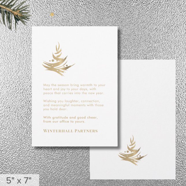 Minimalist Luxury Abstract Tree White Gold Holiday Card (Creator Uploaded)