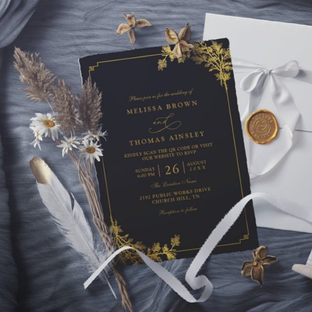 Minimalist Luxury Black Elegant QR Code Wedding Invitation (Creator Uploaded)