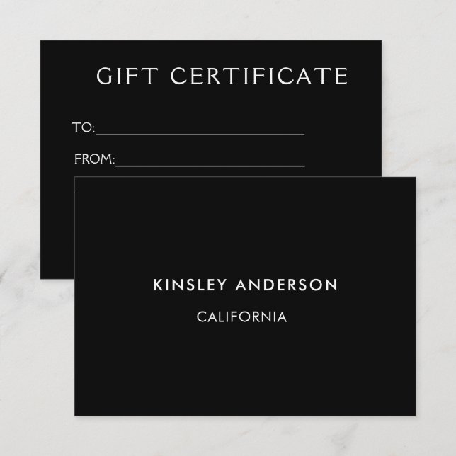 Minimalist Luxury Black Gift Certificate (Front/Back)