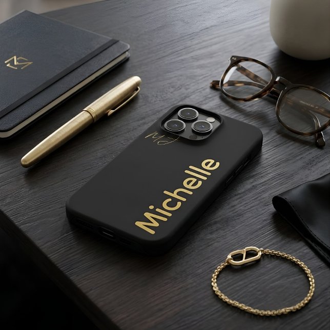 Minimalist Luxury Black Gold Custom Name iPhone Case (Creator Uploaded)