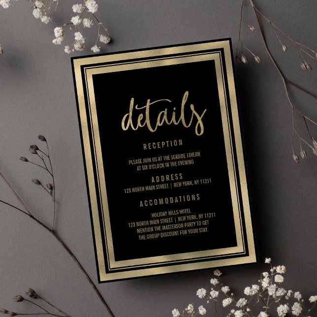Minimalist luxury black gold wedding Details  Invitation (Minimalist luxury black gold wedding Details )