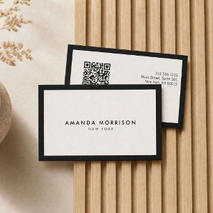 Minimalist Luxury Black/Ivory QR Code Social Media Business Card