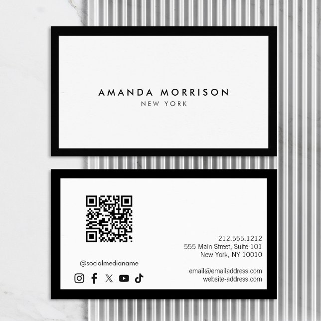 Minimalist Luxury Black/White QR Code Social Media Business Card (Creator Uploaded)