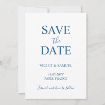 Minimalist Luxury Blue Wedding Save the Date