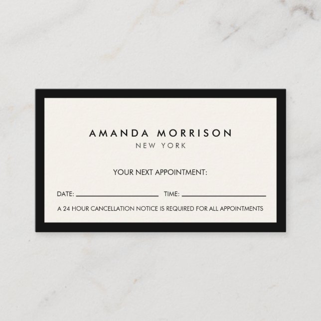 Minimalist Luxury Boutique Black/Ivory Appointment Business Card (Front)