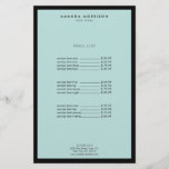 Minimalist Luxury Boutique Black/Mint Flyer<br><div class="desc">An elegant and refined design elevates your name or business name through minimal and modern styling on this customizable flyer. The thin black border is grounded on a mint blue/green background for a classic aesthetic. Great to use for price lists, service menus, or for promotional uses. Design © 1201AM Design...</div>