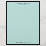 Minimalist Luxury Boutique Black/Mint Letterhead<br><div class="desc">An elegant and refined design elevates your name or business name through minimal and modern styling. The thin black border is grounded on a mint blue/green background to give a luxe feel to this classic letterhead design template. © 1201AM CREATIVE</div>