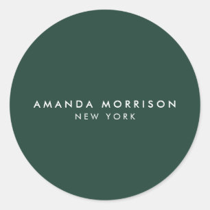 Minimalist Luxury Boutique Dark Forest Green Classic Round Sticker