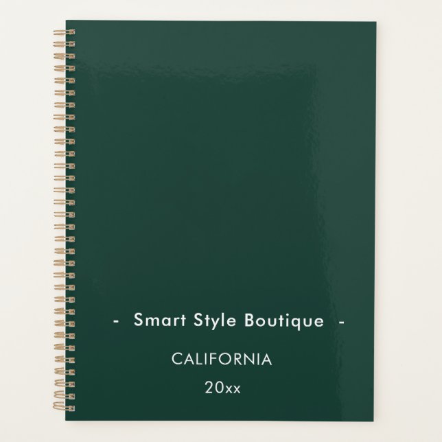 Minimalist Luxury Boutique Emerald Green Planner (Front)