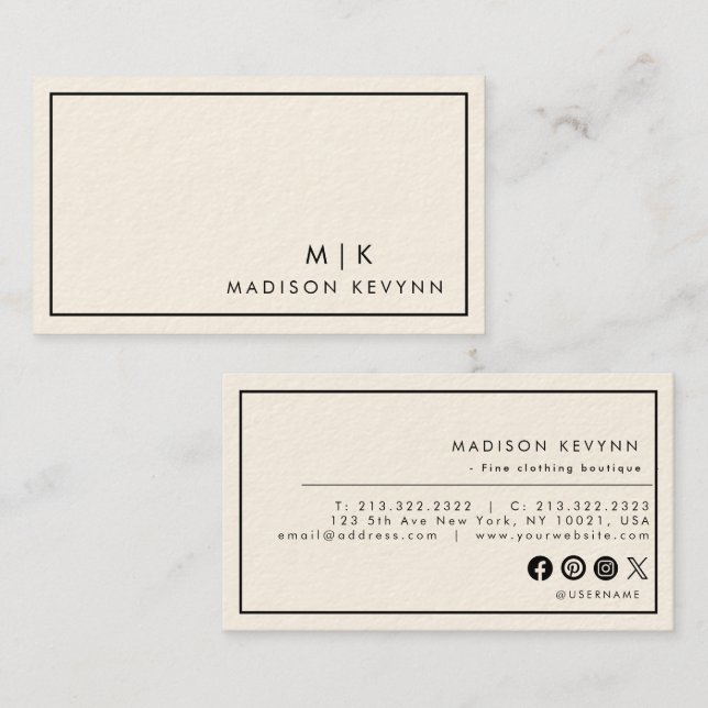 Minimalist Luxury Boutique Ivory  Business Card (Front/Back)