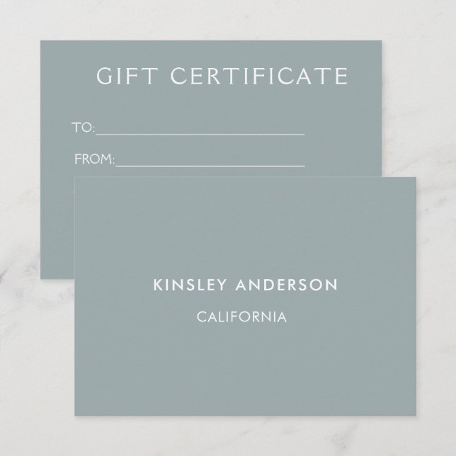 Minimalist Luxury Dusty Blue Gift Certificate (Front/Back)