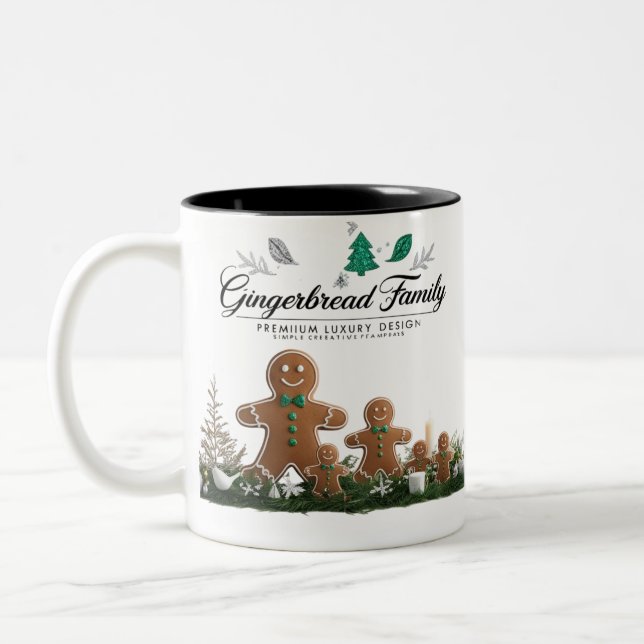Minimalist Luxury Gingerbread Family Christmas  Two-Tone Coffee Mug (Left)