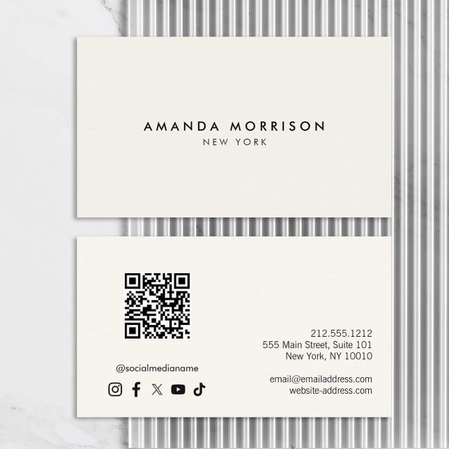 Minimalist Luxury Ivory QR Code Social Media Business Card (Creator Uploaded)