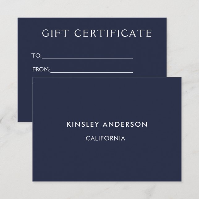 Minimalist Luxury Navy Blue Gift Certificate (Front/Back)