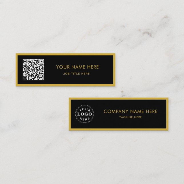 Minimalist M Gold Black Script QR White Calling Card (Front/Back)