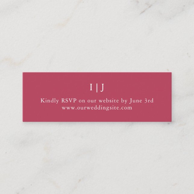 Minimalist Magenta Monogram Wedding Website Mini Business Card (Front)