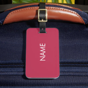 Minimalist magenta pink custom name monogram luggage tag
