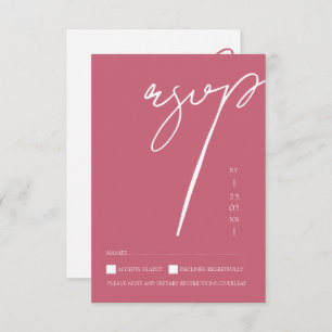 Minimalist Magenta Pink Script Typography Wedding RSVP Card
