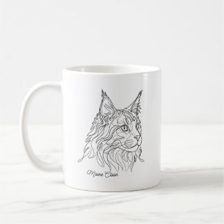 Minimalist Maine Coon Line Drawing Custom Pet Name Coffee Mug