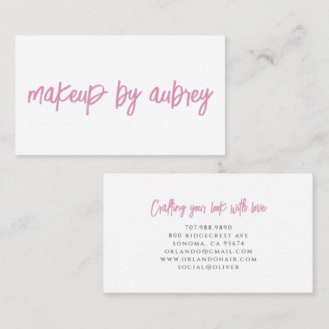 Minimalist Makeup Artist Brush Script Calligraphy Business Card (Front/Back)