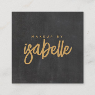 Minimalist Makeup Artist Gold Script Black Square Business Card