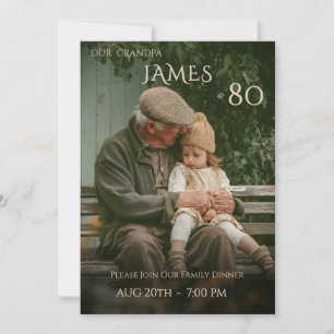Minimalist Male Family Photo 80th Birthday  Invitation