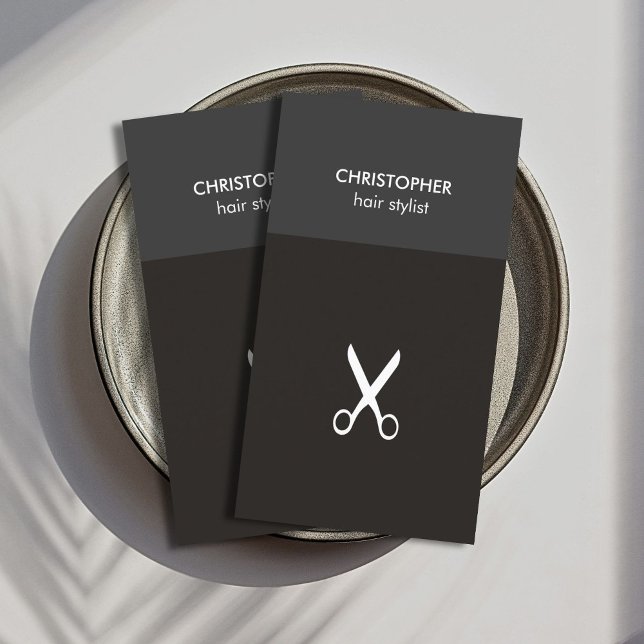 Minimalist Manly Grey White Scissor Hair Stylist Business Card (Creator Uploaded)